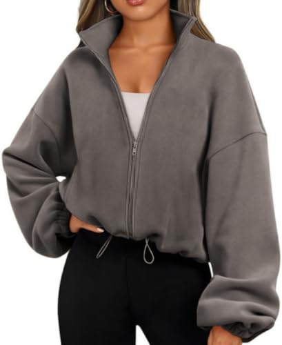 Famulily Herbst Kleidung Frauen Warm Fleece gefüttert Stehkragen Sport Sweatshirt Crop Jacke Mäntel mit Kordelzug Saum Kaffee L Famulily Herbst Kleidung Frauen Warm Fleece gefüttert Stehkragen Sport Sweatshirt Crop Jacke Mäntel mit Kordelzug Saum Kaffee L von Famulily