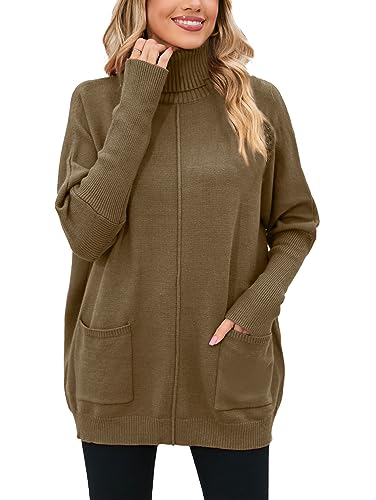 Famulily Herbst Winter Rollkragenpullover Damen Strick Pullover mit FledermausäRmel Braun M von Famulily