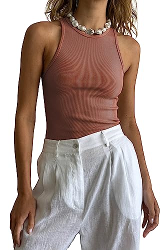 Famulily High Neck Sport Top Strick Top Damen Sommer Bauchfrei Rot M von Famulily