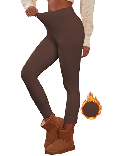 Famulily Hochtaillierte Strickleggings für Frauen Weiches Elastisches Undurchsichtiges Geripptes Warmes Höschen Kaffee M/L von Famulily