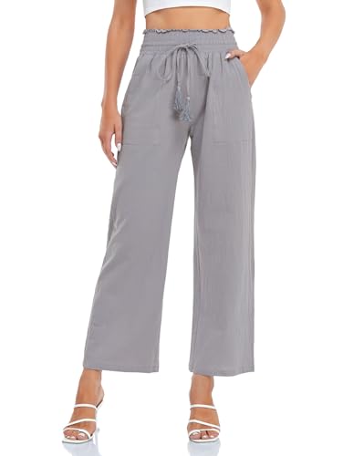 Famulily Hosen Damen Sommer Palazzo Hose Lang Stoffhose Weites Bein Grau M von Famulily