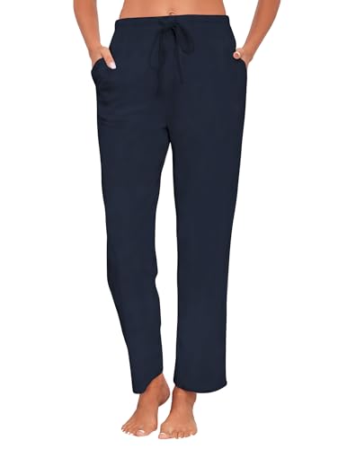 Famulily Lässige Damen-Loungehose mit weitem Bein, weiche Pyjamahose, Kordelzughose mit Taschen, Solid Blue, 48 von Famulily