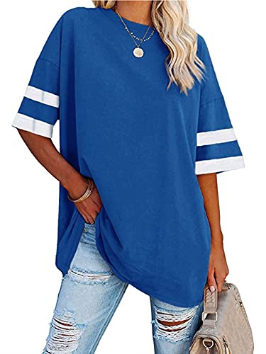 Famulily Damen Casual Rundhals Halbarm T-Shirt Damen Comfy Oversized Baseball T-Shirts Farbblock Tunika Tops, blau, M von Famulily