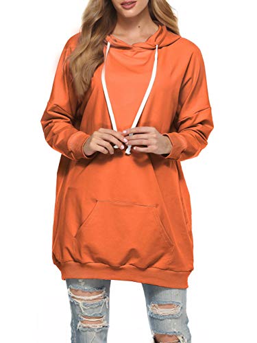 Famulily Lockere Pullover Damen Lang Sweatshirt Damen Sport Basic Hoodie mit Tasche Orange 2XL von Famulily