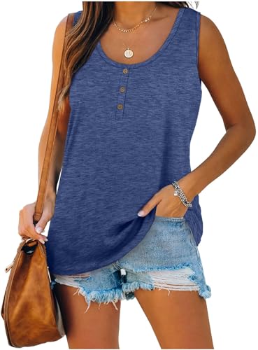 Famulily Long Top Damen Lang äRmelloses Shirt Oversize Sommerbekleidung Blau 2XL von Famulily