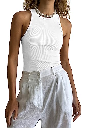 Famulily Neckholder Crop Top Damen RüCkenfrei Sommer Tops Strand Weiß XL von Famulily