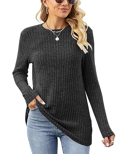Famulily Oberteile Damen Herbst Outfit Langarm Pullover Leichter Strickpullover Pulli Herbst Strickpulli Elegant Lässige (L,Dunkelgrau) von Famulily