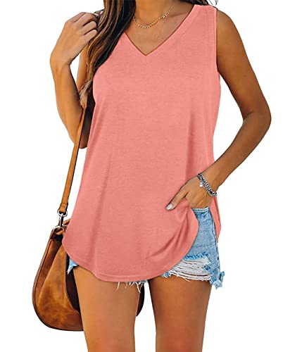 Famulily Oversize Ärmellose Tops Damen Baumwolle Longshirt Damen Sommer ohne Arm Rosa 2XL von Famulily