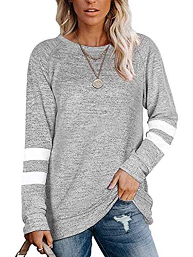 Famulily Langarmshirts für Damen Baumwolle Basic Dünne Kuschel Pullover Damen Lang Grau 2XL von Famulily