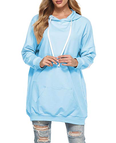 Famulily Oversized Sweatshirt Damen Lang Einfarbige Pullover Umstandsmode Oberteil Langarm Blau XL von Famulily