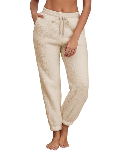Famulily Plüsch Teddy Fleece Jogginghose Damen Lang Bequeme Hose Mit Gummizug GefüTterte Winterhose Damen Beige XL von Famulily