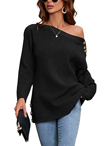 Famulily Pullover Damen Oversize Gesäßbedeckende Länge Baggy Langarm Pullover Tops Schwarz XXL von Famulily