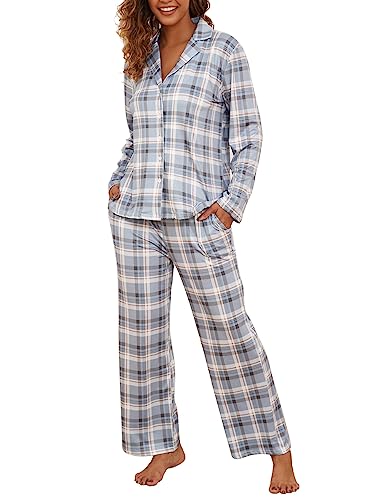 Famulily Pyjama Set Mädchen Langarm Nachtwäsche V-Ausschnitt Gemütliche Loungewear Soft Pjs Set mit Taschen Grau M von Famulily