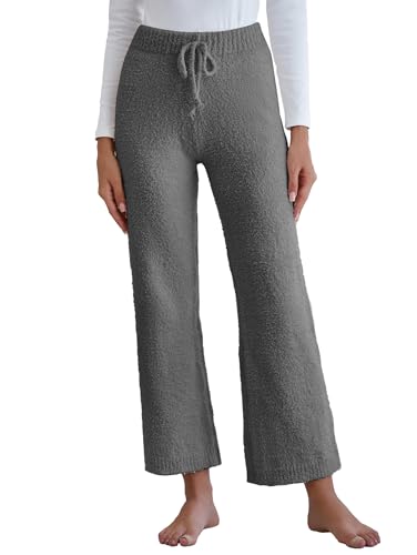 Famulily Pyjamahose Fleece Damen Bequeme Thermohose Winter GefüTtert Homewear Hose Frau Weites Bein Dunkelgrau Xl von Famulily