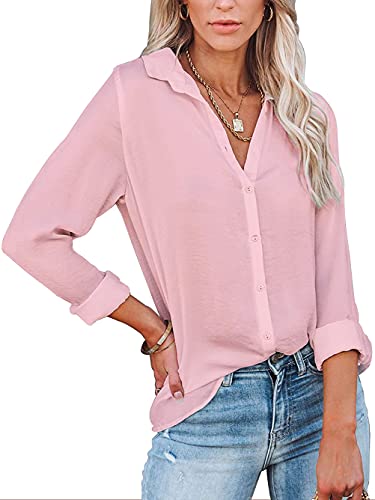 Famulily Schick Longbluse Damen Weiß BüGelfrei Hemd Bluse Polyester Damen Rosa 2XL von Famulily