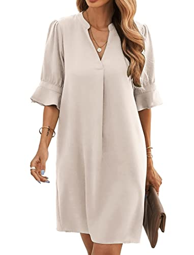 Famulily Sommer Kleid für Frauen Trendy V-Ausschnitt Nette Kleider Casual Lose Flowy Mini Kleid Beige L von Famulily