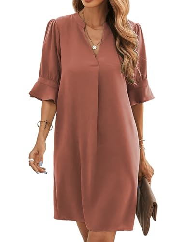 Famulily Sommer Kleider für Frauen Plus Size Loose Fit Casual Strand Flowy Hemdkleid Ziegelrot S von Famulily