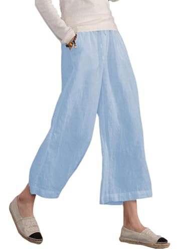 Famulily Sommerhosen Damen Leicht 3/4 Leicht Weich Pyjamahose Damen Lang Baumwolle Sommer Himmelblau M von Famulily