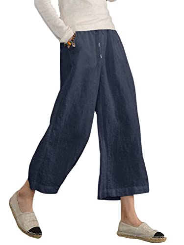 Famulily Strandhose Damen 7/8 Sommer Lang Leicht Elegant Culottes Hosen Damen Yogahose Blau M von Famulily