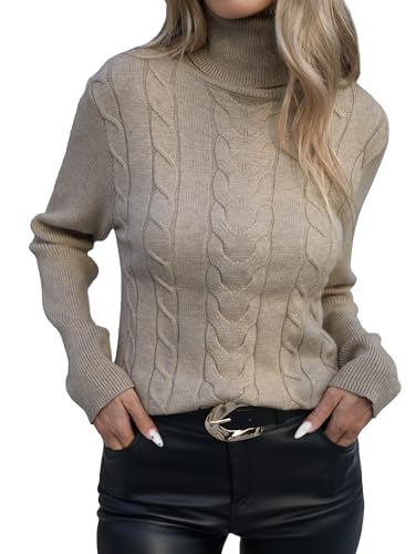 Famulily Strickpullover Damen Winter Mit Rollkragen Business Pullover Ohne Kapuze Beige XL von Famulily