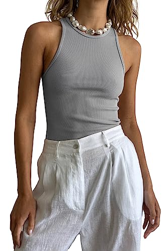 Famulily Tank Top Slim Fit Damen Strick Top Damen Sommer Bauchfrei Grau XL von Famulily