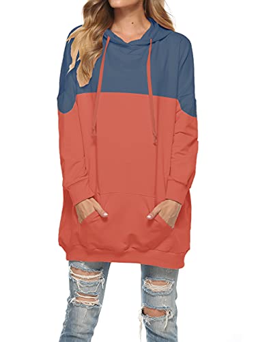 Famulily Übergroßer Damen-Kapuzenpullover, extra lang, Tunika, Sweatshirt mit Taschen, #2 Orange, XL von Famulily