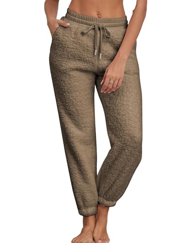 Famulily Weich Relax Hose Damen Mit Taschen GefüTterte Freizeithose Mit Gummizug Winter Fleecehose Kaffee M von Famulily
