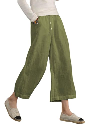 Famulily Weite Hose Damen Elegant Baumwolle Leinen Outdoor Hose Frauen Armeegrün 2XL Famulily Weite Hose Damen Elegant Baumwolle Leinen Outdoor Hose Frauen Armeegrün 2XL von Famulily