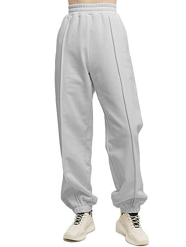 Famulily Women's Comfy Oversized Lose Fleece-Sweatpants mit Taschen High Waisted Joggers Pants Grau XL von Famulily