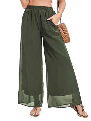 Famulily Women's Straight Leg Pants Chiffon Double Layer Casual Flowy Business Trousers Armeegrün XXL Famulily Women's Straight Leg Pants Chiffon Double Layer Casual Flowy Business Trousers Armeegrün XXL von Famulily