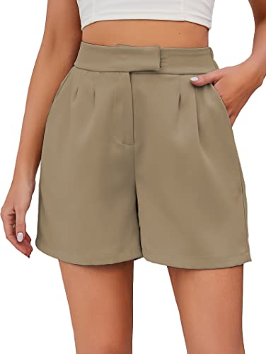 Famulily Womens Bussiness Büro Kurze Hosen Bequeme Weiche Stilvolle High Waisted Wide Leg Shorts Khaki M von Famulily