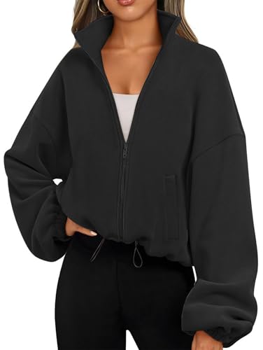 Famulily Workout Sweatshirt für Frauen Stehkragen Langarm Cardigans Top Herbst Winter Outfits Schwarz L von Famulily