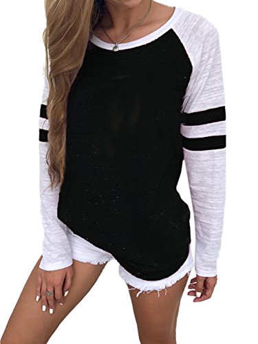 FamulilyDamen Streifen Langarmshirt Tops Elegant Lose Baseball T-Shirt Sweatshirt Bluse, Schwarz, 40 von Famulily