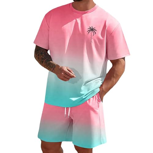 2 teiler herren sommer outfit set, Zweiteiler Herren Sommer Rundhals Kurz Outfit Bequeme Strand Shorts und Tshirt Set Sportkleidung Stretch Sport Trainingsanzug Freizeitanzug Casual Tracksuit von Famzuneu