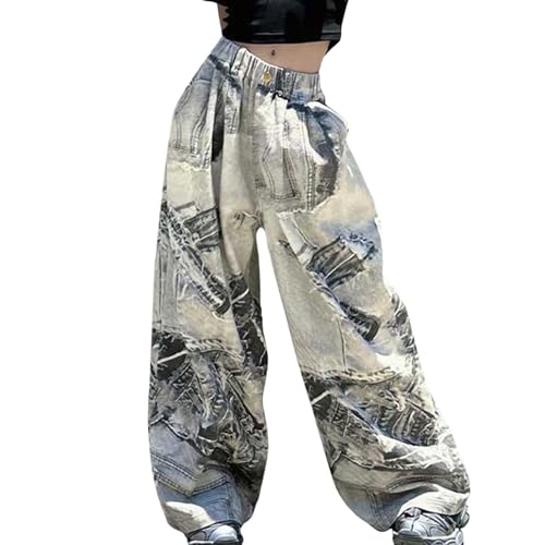 Angebot des Tages, Jeans Mädchen Baggy Boyfriend Klamotten Cargohose Loose Hip Hop Jean Hosen Breite Pants mit Gummizug Y2k Jogginghose Denim Wide Leg Outdoorhose Freizeithose für Kinder Teenager von Famzuneu