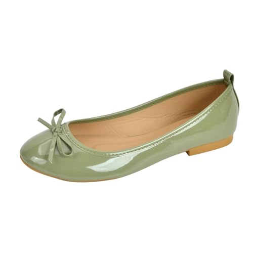Ballerina Schuhe Damen elegant beige, Damen Ballerinas Elegant Sommer Flache Tanzschuhe Dirndl Schuhe Ballerina Bequem Sommerschuhe Weite H Trachtenschuhe zum Kleid Halbschuhe Mädchen, Grün, 41 von Famzuneu