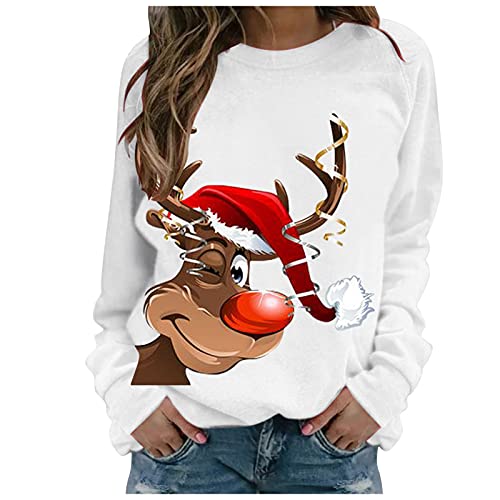 Christmas Sweater Damen, Weihnachtspullover Damen Wichtel Lustig Weihnachten Pullover Rundhals Schön Weihnachts Sweatshirt Ugly Winter Langarmshirt Große Größen Weihnachtspulli von Famzuneu