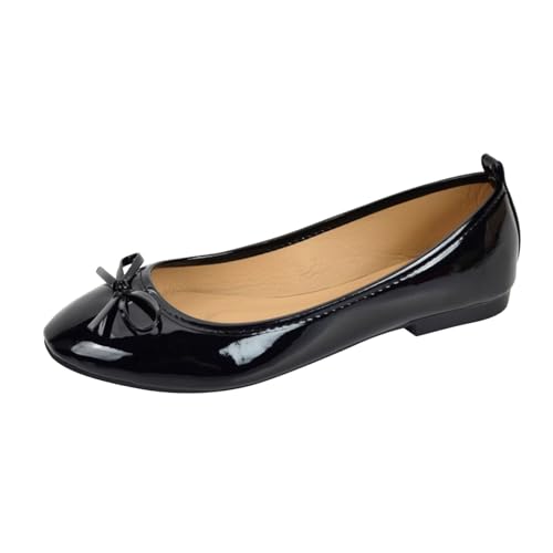 Damen Ballerinas Elegant Sommer Flache Tanzschuhe Dirndl Schuhe Ballerina Bequem Sommerschuhe Weite H Trachtenschuhe zum Kleid Halbschuhe MädchenSchwarz38 von Famzuneu