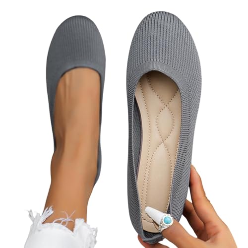 Famzuneu Ballerina Schuhe Damen Elegant Mittelalter Weiche Sommerschuhe Ballerinas Sommer Leichte Tanzschuhe Ballettschuhe Weite H Trachtenschuhe Flache Damenschuhe MädchenGrau40 von Famzuneu