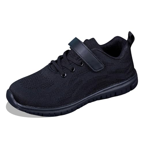 Famzuneu Hallenschuhe Junge, Turnschuhe Jungen Mädchen Sportschuhe Kinder Leicht Mesh Hallenschuhe Sport Schuhe Atmungsaktiv Laufschuhe Flach Dicker Boden rutschfest Sneaker mit Klettverschluss von Famzuneu