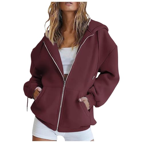 Famzuneu Kapuzenjacke Damen schwarz, Sweatjacke Damen mit Kapuze Oversize Sweatshirt Jacke Zipper Hoodie Y2K Kapuzenjacke Langarm Sweatshirt Sport Style Casual Kapuzenpullover mit Reißverschluss von Famzuneu