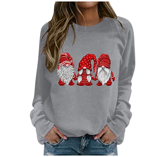 Famzuneu Long Pullover Damen Langarm, Weihnachtspullover Damen Wichtel Lustig Weihnachten Pullover Rundhals Schön Weihnachts Sweatshirt Ugly Winter Langarmshirt Große Größen Weihnachtspulli von Famzuneu