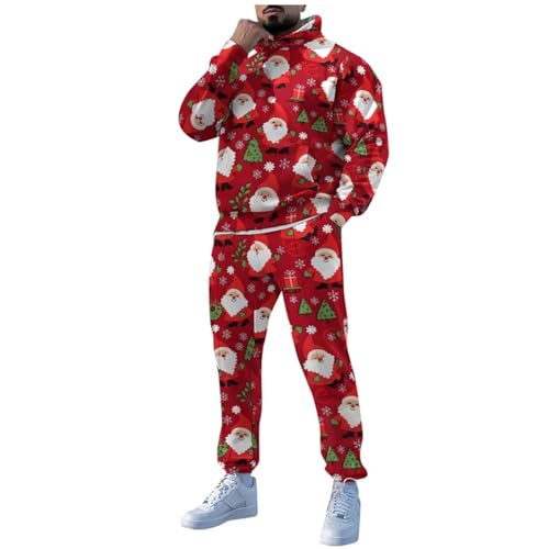 Famzuneu Weihnachtsanzug Jogginganzug Herren Set 2-Teilig Weihnachten Sportanzug Weihnachts Druck Weihnachtsoutfit mit Kapuze Trainingsanzug Tracksuit Lustig Langarm Weihnachtskostüm von Famzuneu