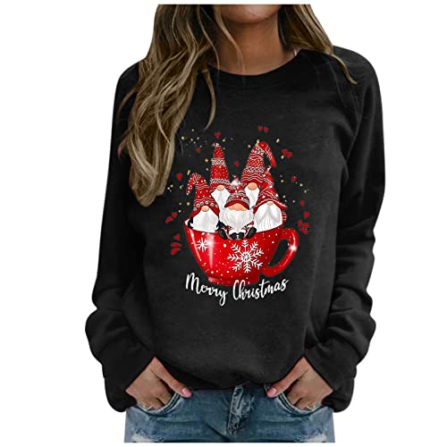 Famzuneu Weihnachtspullover Damen große größen, Weihnachtspullover Damen Wichtel Lustig Weihnachten Pullover Rundhals Schön Weihnachts Sweatshirt Ugly Winter Langarmshirt Große Größen Weihnachtspulli von Famzuneu