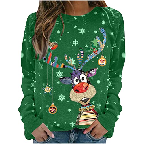 Famzuneu Weihnachtspullover Damen mit led, Weihnachtspullover Damen Wichtel Lustig Weihnachten Pullover Rundhals Schön Weihnachts Sweatshirt Ugly Winter Langarmshirt Große Größen Weihnachtspulli von Famzuneu