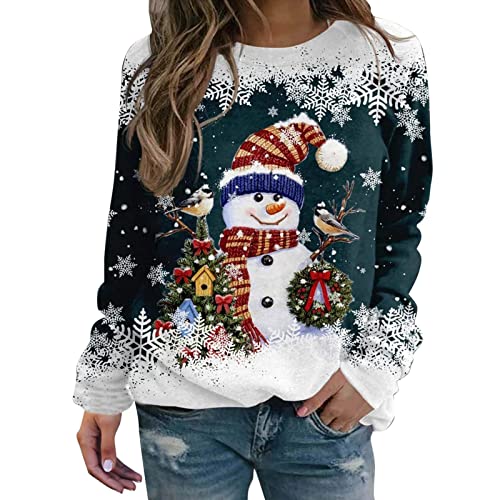 Famzuneu Weihnachtspullover Damen schneemann, Weihnachtspullover Damen Wichtel Lustig Weihnachten Pullover Rundhals Schön Weihnachts Sweatshirt Ugly Winter Langarmshirt Große Größen Weihnachtspulli von Famzuneu