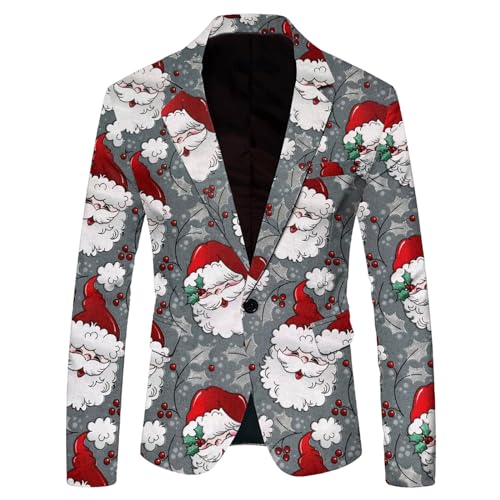 Famzuneu Weihnachtssakko Herren Weihnachtsjacke Weihnacht Sakko Weihnachtsmotiv Suit Jacket Anzugmantel Business Blazer Anzugjacken Sportlich Festliches Elegant Weihnachtskleidung von Famzuneu