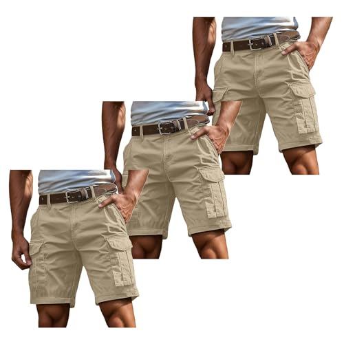 Famzuneu arbeitshose herren kurz, 3er Pack Cargo Shorts Herren Kurz Hosen Cargohose mit Reißverschluss und Knopf Mehrere Taschen Arbeitshosen Männer Sommer Bermuda Shorts Geschnittene Outdoorhose 3XL von Famzuneu