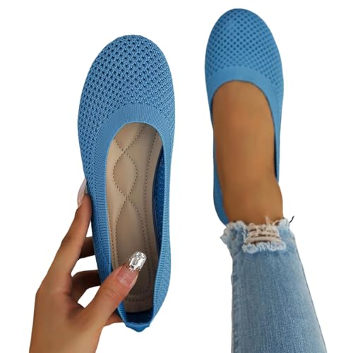Famzuneu ballerinas damen gr 41, Damen Ballerinas Weite H Sportliche Dirndl Schuhe Elegant Flache Trachtenschuhe Sommerschuhe Weiche Sommer Ballettschuhe zum Kleid Barfußschuhe Mädchen, Blau, 39 von Famzuneu