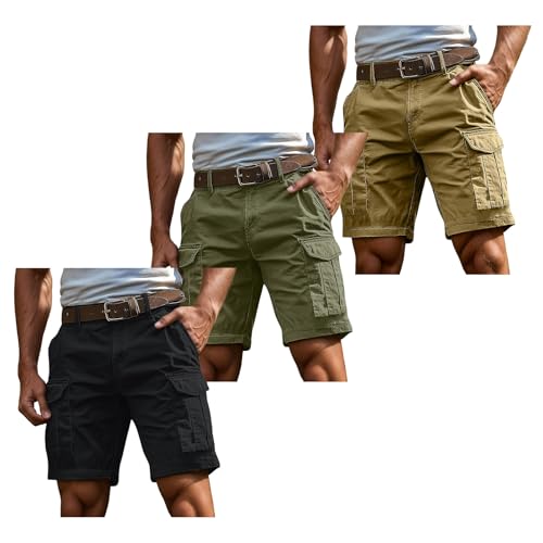 Famzuneu bermuda shorts, 3er Pack Cargo Shorts Herren Kurz Hosen Cargohose mit Reißverschluss und Knopf Mehrere Taschen Arbeitshosen Männer Sommer Bermuda Shorts Geschnittene Outdoorhose 4XL von Famzuneu